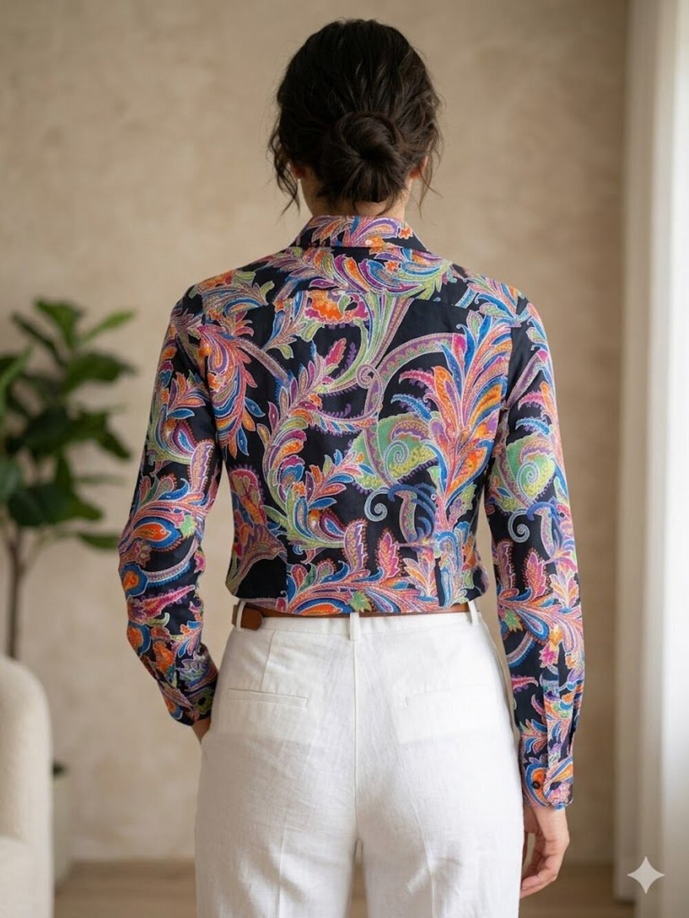 Lauren Ralph Lauren Navy Colorful Paisley Silk Blouse 1X Ruffle Artsy Preppy